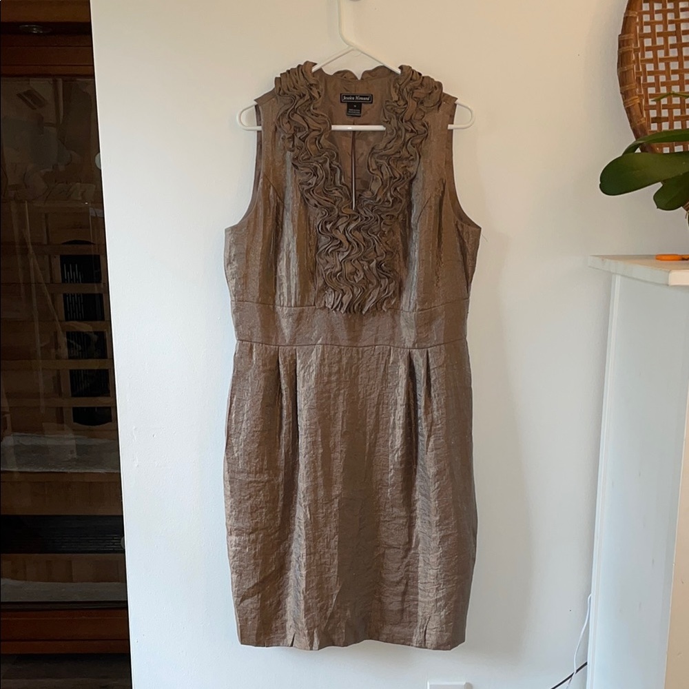 Jessica Howard Brown Ruffled Sheath Dress Wedding Guest